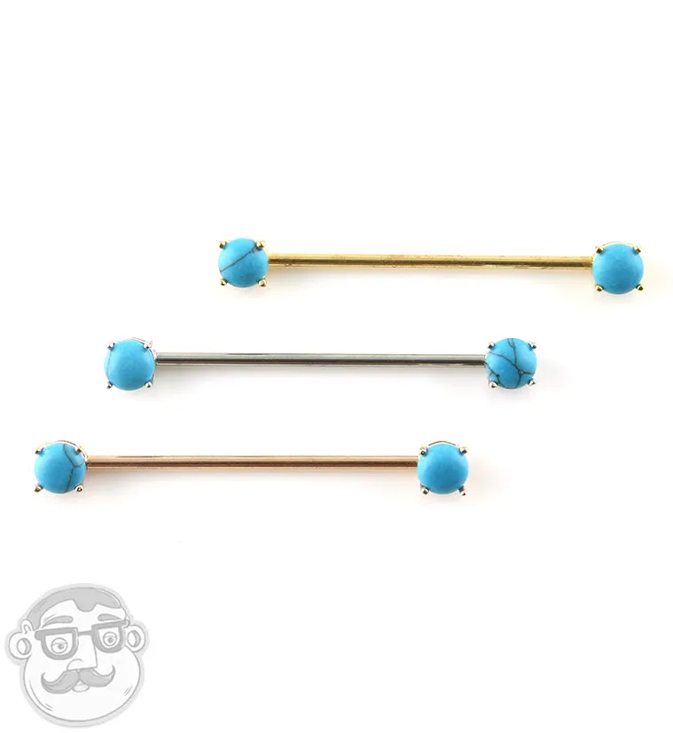 14G Rose Gold PVD Double Howlite Turquoise Stone Industrial Barbell
