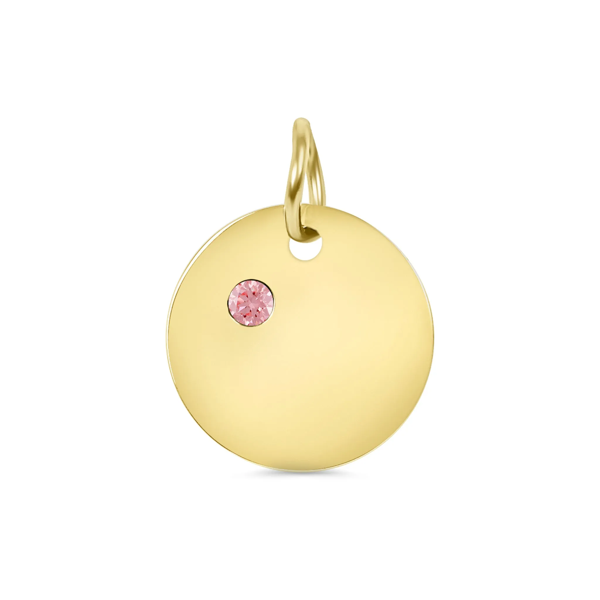 18k PVD Coated CZ Birthstone Polished Stainless Steel Round Pendant / SBB0320