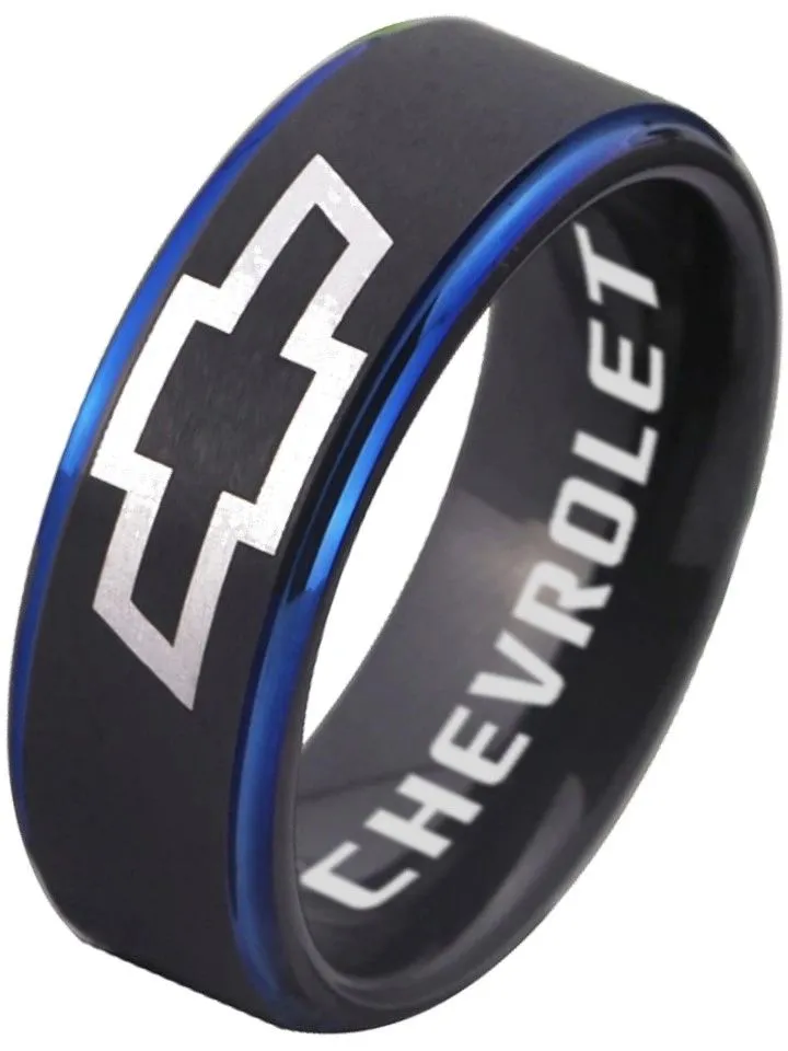 Chevrolet Ring Chevy Black & Blue Wedding Band Sizes 5-16 #chevy #chevrolet #ring