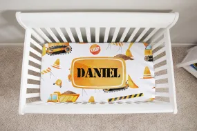 Construction Print Personalized Crib Sheet