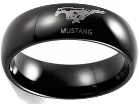 Ford Mustang Ring, Ford Mustang Logo Tungsten Ring, Black 8mm Comfort Band