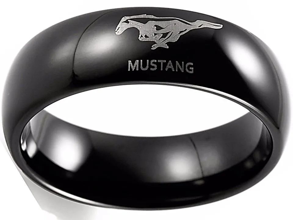 Ford Mustang Ring, Ford Mustang Logo Tungsten Ring, Black 8mm Comfort Band