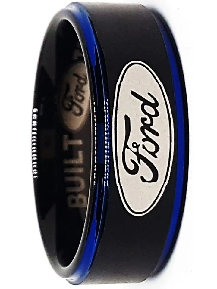 Ford Ring Ford Wedding Band 8mm Tungsten Black and Blue Ring Sizes 5 - 16 avail