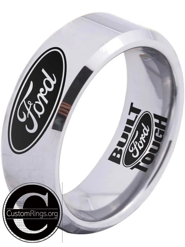 Ford Ring Ford Wedding Band 8mm Tungsten Silver Ring Sizes 4 - 17
