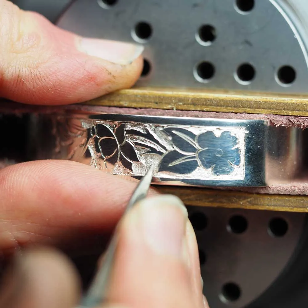 Handmade Sterling Silver 12mm Engraved Flower Cuff Bracelet